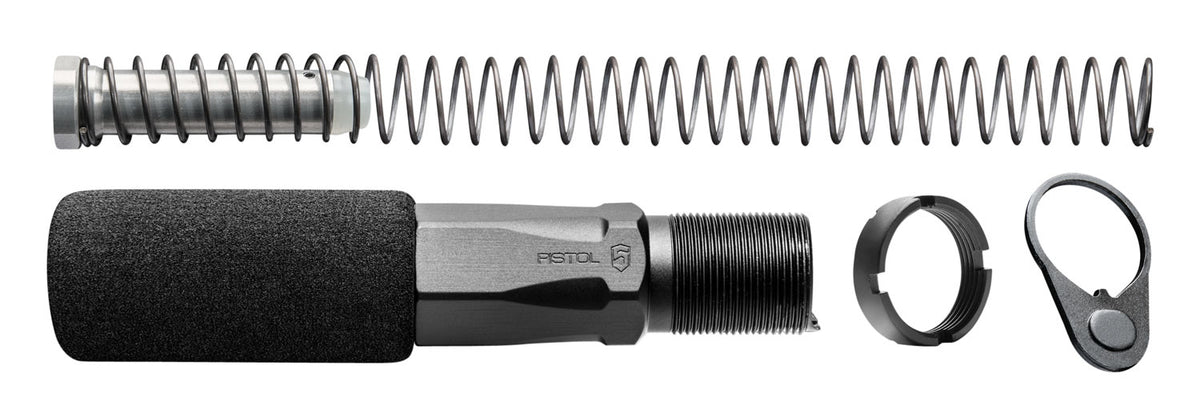 Phase 5 HEX2C AR Pistol Hex-2 Buffer Tube Assembly with Castle Nut End Plate and Spring Black