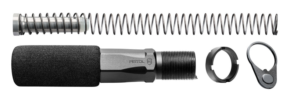 Phase 5 HEX2C AR Pistol Hex-2 Buffer Tube Assembly with Castle Nut End Plate and Spring Black
