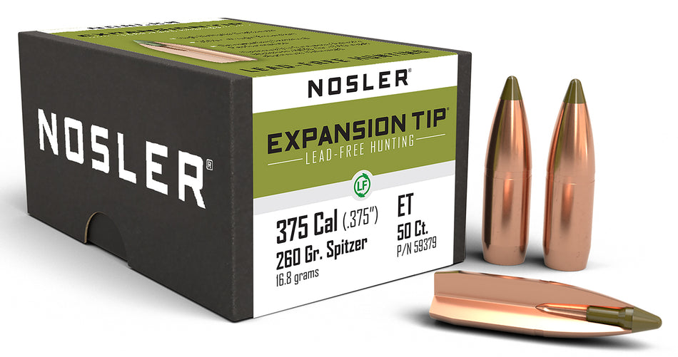 Nosler E-Tip Lead-Free 375 Cal 260gr Spitzer Boat Tail Hunting Bullet 50/Box