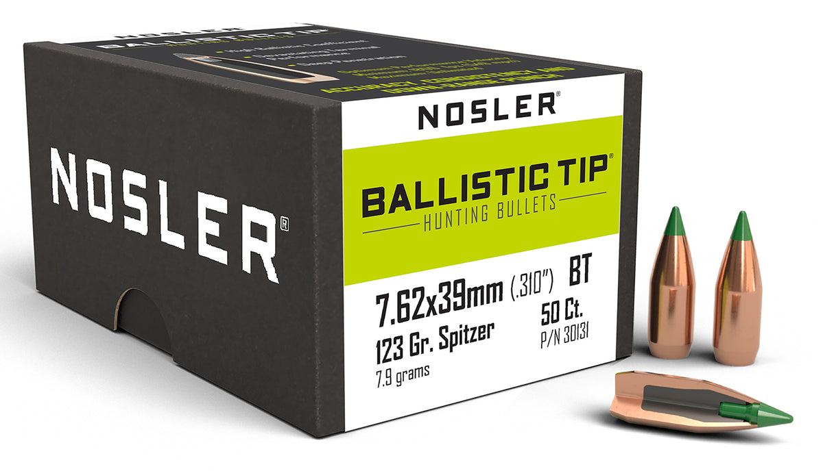 Nosler 30131 Ballistic Tip 7.62x39mm 123gr Spitzer Boat Tail Bullets 50/Box