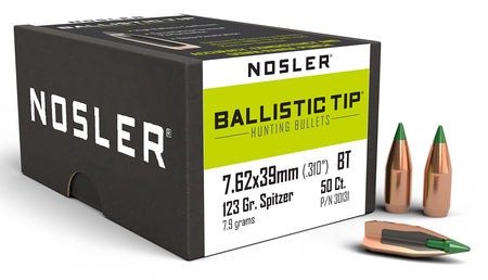 Nosler 30131 Ballistic Tip 7.62x39mm 123gr Spitzer Boat Tail Bullets 50/Box