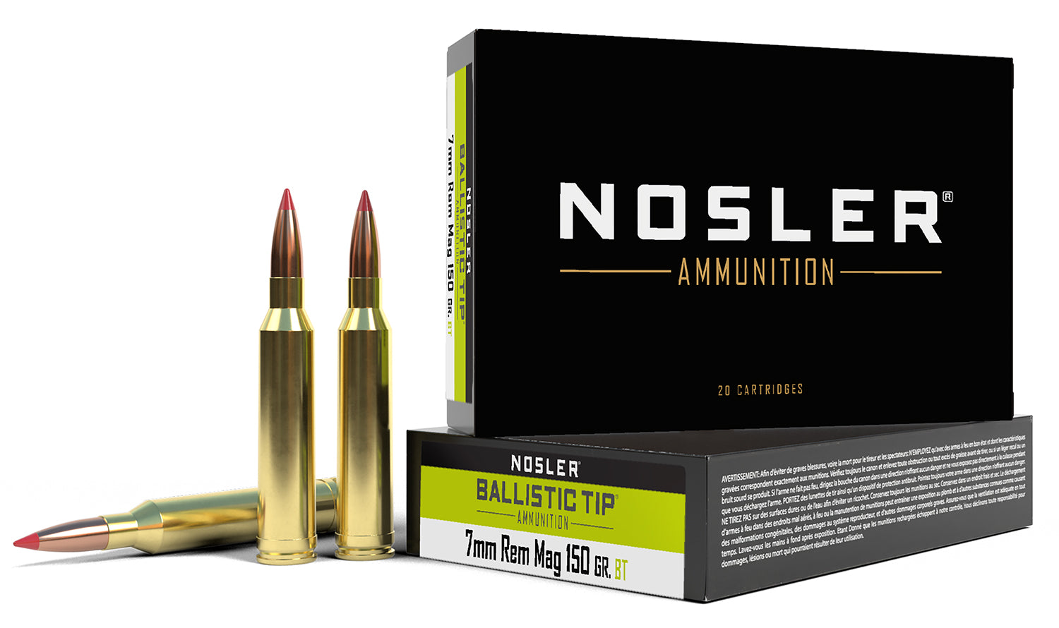 Nosler  7mm Remington Mag 150 grain Spitzer Ballistic Tip ammunition