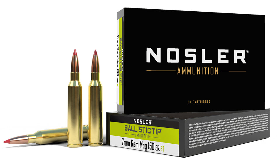 Nosler  7mm Remington Mag 150 grain Spitzer Ballistic Tip ammunition