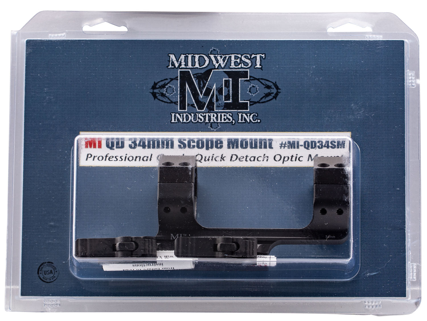 Midwest Industries MIQD34SM Black Anodized 34mm Quick Detach Scope Ring Mount Combo