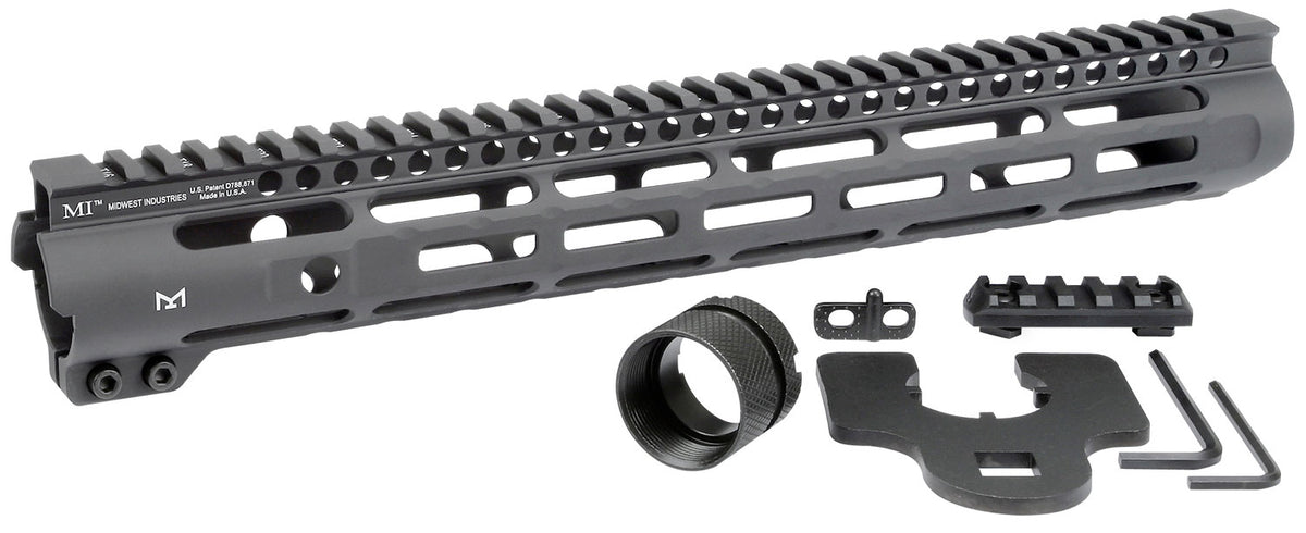 Midwest Industries Slimline AR-15 6061 Aluminum Black Hard Coat Anodized Rail 14"