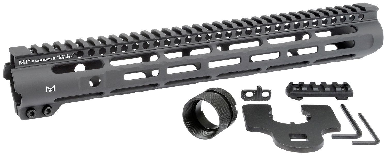 Midwest Industries Slimline AR-15 6061 Aluminum Black Hard Coat Anodized Rail 14"