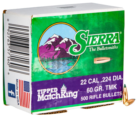 Sierra Tipped MatchKing 22 Cal 60gr TMK Reloading Bullets 500/Box