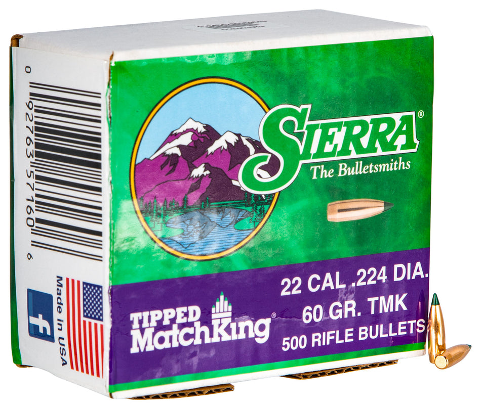 Sierra Tipped MatchKing 22 Cal 60gr TMK Reloading Bullets 500/Box
