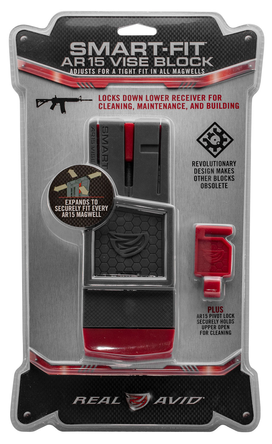 Real Avid AVAR15SFVB AR-15 Lower Receiver Smart-Fit Vise Block with Pivot Lock Gray/Red Polymer