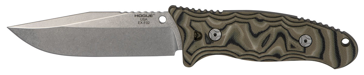 Hogue 35278 EX-F02 4.50" Fixed Clip Point Knife, Tumble Polish 154CM SS Blade, G-Mascus Green G10 Textured Handle
