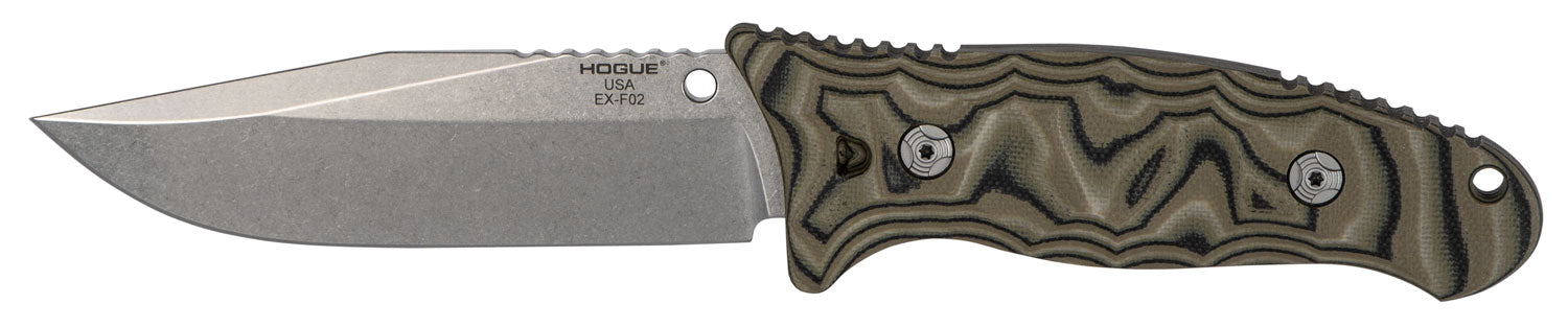 Hogue 35278 EX-F02 4.50" Fixed Clip Point Knife, Tumble Polish 154CM SS Blade, G-Mascus Green G10 Textured Handle
