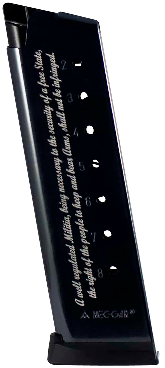 Mec-Gar MGCG45082A .45 ACP 8rd Carbon Steel Magazine Fits 1911 Government, 2nd Amendment Engraved