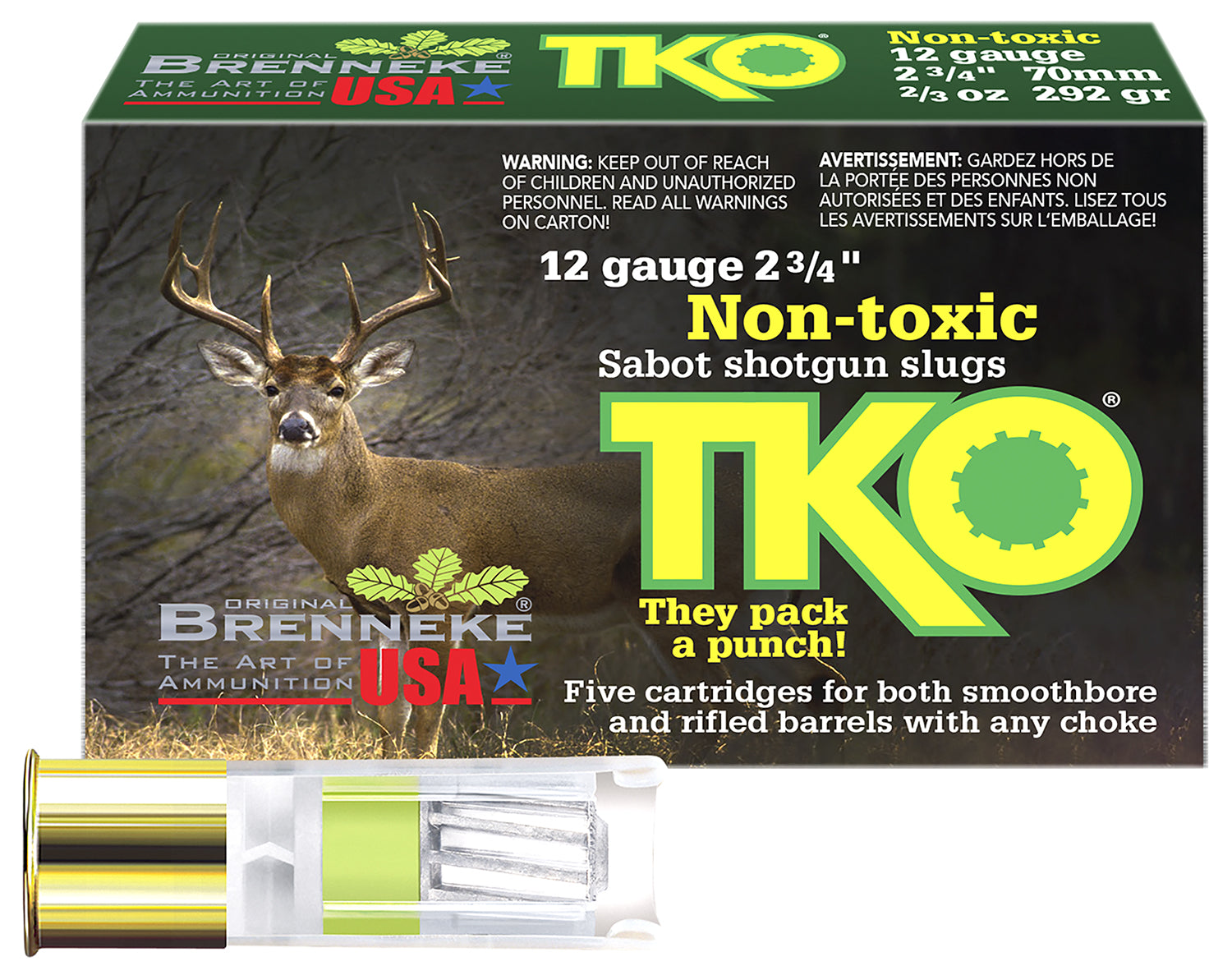 Brenneke Tin KnockOut Hunting Shotgun Ammo 12 Gauge 2.75 in 2/3 oz Slug