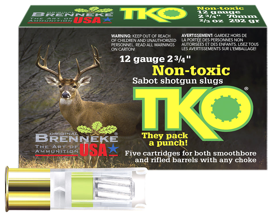 Brenneke Tin KnockOut Hunting Shotgun Ammo 12 Gauge 2.75 in 2/3 oz Slug