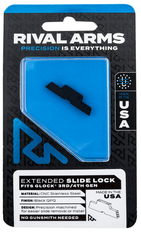 Rival Arms Precision Extended Slide Lock Compatible with Glock Gen3-4 Stainless Steel