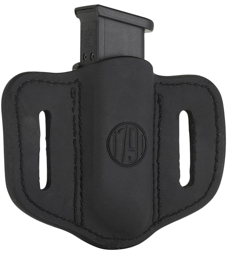 1791 Gunleather MAG1.2 Stealth Black Leather Double Stack Magazine Belt Slide Holster Ambidextrous