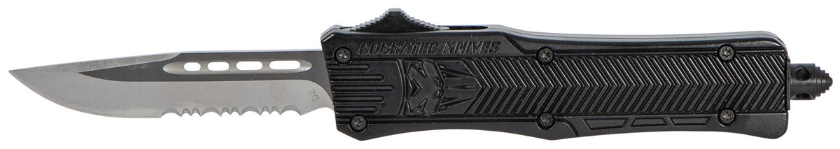 CobraTec CTK-1 Small OTF 2.75" Drop Point Serrated D2 Steel Black Aluminum Handle Glass Breaker Pocket Clip