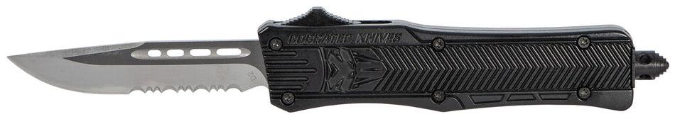 CobraTec CTK-1 Small OTF 2.75" Drop Point Serrated D2 Steel Black Aluminum Handle Glass Breaker Pocket Clip