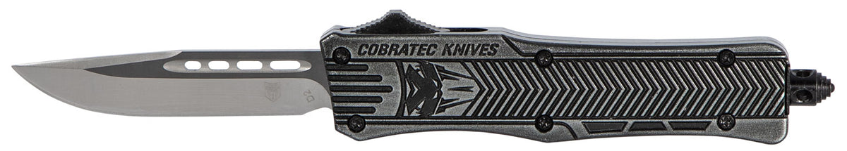 CobraTec CTK-1 Small OTF 2.75" Drop Point Plain D2 Steel Black Stonewashed Aluminum Handle Glass Breaker Pocket Clip