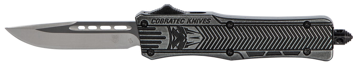 CobraTec CTK-1 Small OTF 2.75" Drop Point Plain D2 Steel Black Stonewashed Aluminum Handle Glass Breaker Pocket Clip