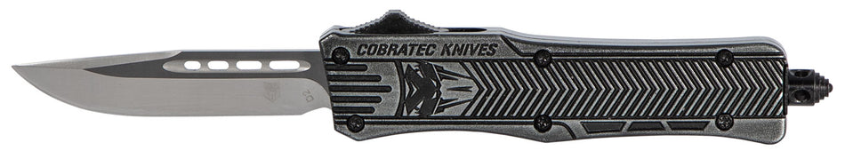 CobraTec CTK-1 Small OTF 2.75" Drop Point Plain D2 Steel Black Stonewashed Aluminum Handle Glass Breaker Pocket Clip