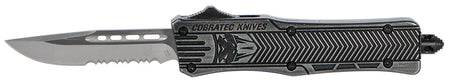 CobraTec CTK-1 Small OTF 2.75" Part Serrated D2 Steel Black Stonewashed Aluminum Handle Glass Breaker Pocket Clip