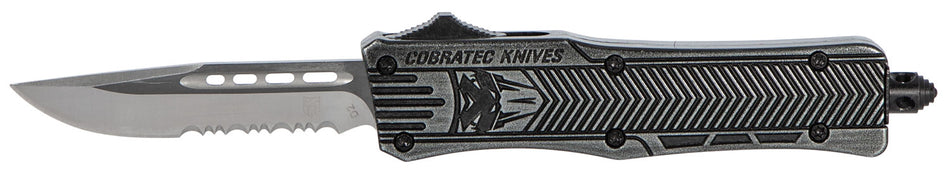 CobraTec CTK-1 Small OTF 2.75" Part Serrated D2 Steel Black Stonewashed Aluminum Handle Glass Breaker Pocket Clip
