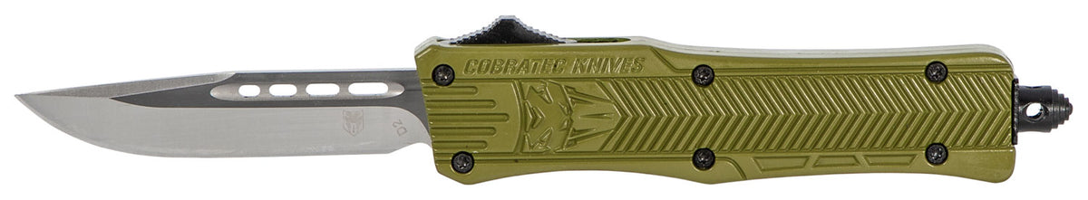 CobraTec CTK-1 Small OTF 2.75" Drop Point Plain D2 Steel OD Green Aluminum Handle Glass Breaker Pocket Clip