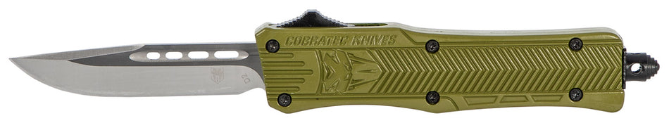 CobraTec CTK-1 Small OTF 2.75" Drop Point Plain D2 Steel OD Green Aluminum Handle Glass Breaker Pocket Clip