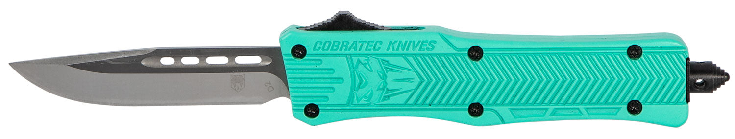 CobraTec CTK-1 Small OTF 2.75" Drop Point Plain D2 Steel Tiffany Blue Aluminum Handle Glass Breaker Pocket Clip