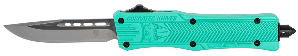 CobraTec CTK-1 Small OTF 2.75" Drop Point Plain D2 Steel Tiffany Blue Aluminum Handle Glass Breaker Pocket Clip