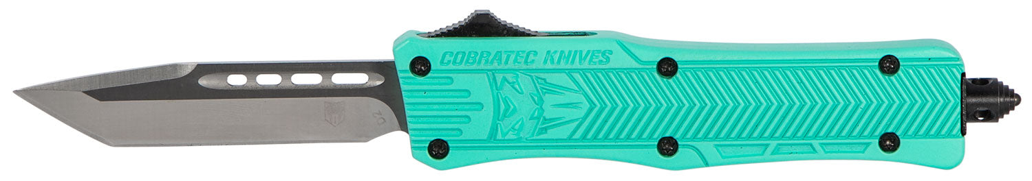 CobraTec CTK-1 Small OTF 2.75" Tanto Plain D2 Steel Tiffany Blue Aluminum Handle Glass Breaker Pocket Clip