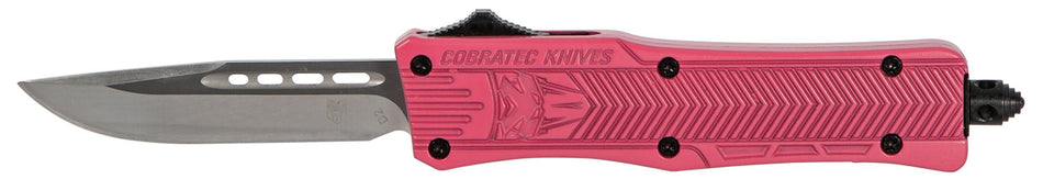 CobraTec CTK-1 Small 2.75" OTF Drop Point Plain D2 Pink Aluminum Handle w/ Glass Breaker