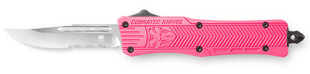 CobraTec CTK-1 Small 2.75" OTF Part Serrated D2 Pink Aluminum Handle w/ Glass Breaker and Clip
