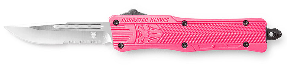 CobraTec CTK-1 Small 2.75" OTF Part Serrated D2 Pink Aluminum Handle w/ Glass Breaker and Clip