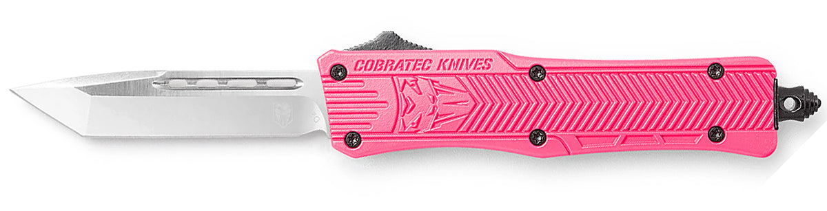 CobraTec CTK-1 Small 2.75" OTF Tanto Plain D2 Pink Aluminum Handle w/ Glass Breaker