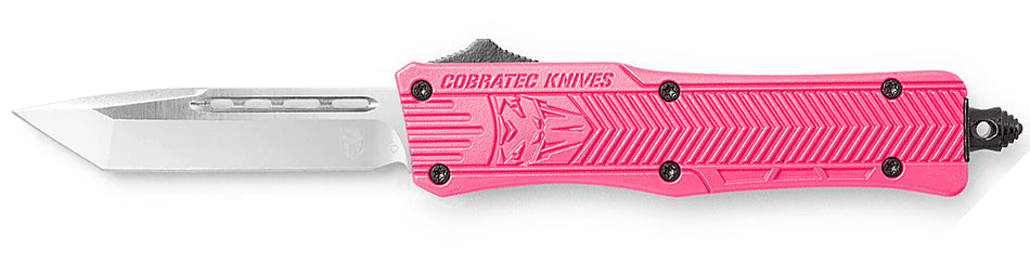 CobraTec CTK-1 Small 2.75" OTF Tanto Plain D2 Pink Aluminum Handle w/ Glass Breaker
