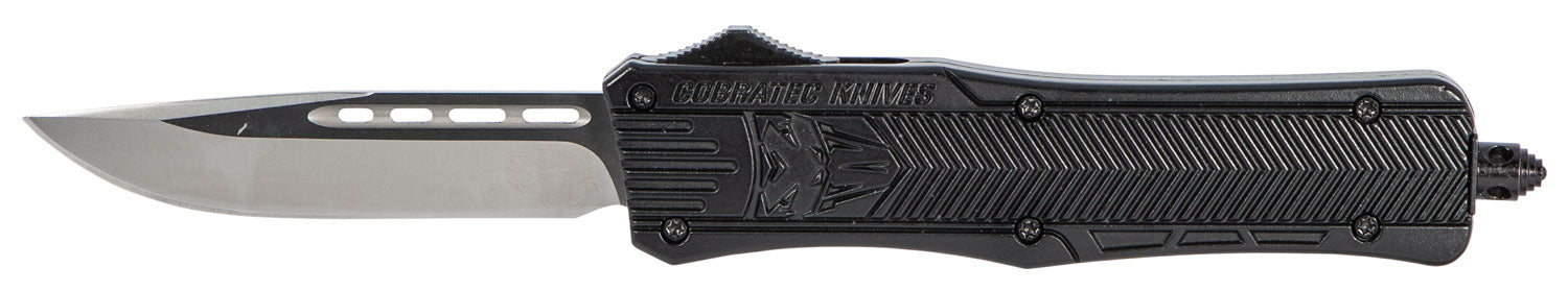 CobraTec CTK-1 Medium 3" OTF Drop Point Plain D2 Black Aluminum Handle w/ Glass Breaker
