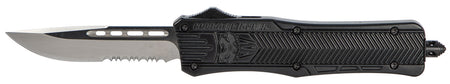 CobraTec CTK-1 Medium 3" OTF Part Serrated D2 Black Aluminum Handle w/ Glass Breaker and Clip