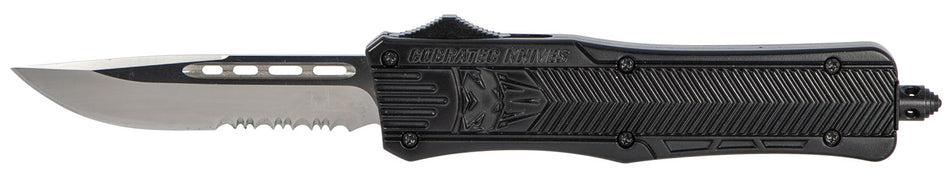 CobraTec CTK-1 Medium 3" OTF Part Serrated D2 Black Aluminum Handle w/ Glass Breaker and Clip