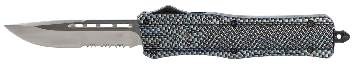 CobraTec CTK-1 Medium 3" OTF Part Serrated D2 Carbon Fiber Aluminum Handle w/ Glass Breaker and Clip