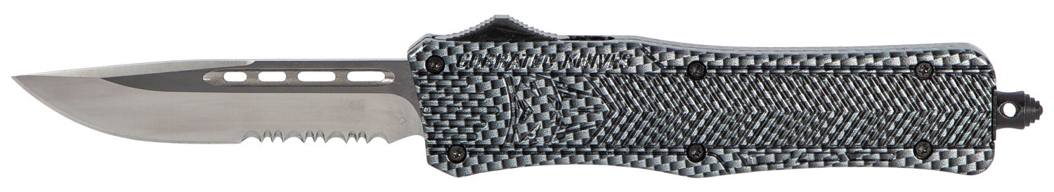 CobraTec CTK-1 Medium 3" OTF Part Serrated D2 Carbon Fiber Aluminum Handle w/ Glass Breaker and Clip