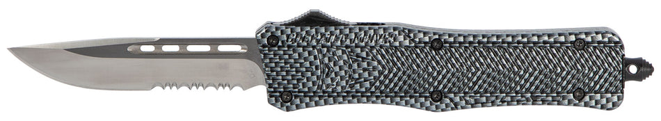CobraTec CTK-1 Medium 3" OTF Part Serrated D2 Carbon Fiber Aluminum Handle w/ Glass Breaker and Clip