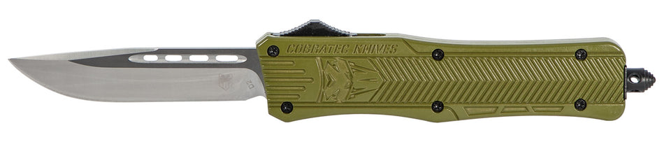 CobraTec CTK-1 Medium 3" OTF Drop Point Plain D2 OD Green Aluminum Handle w/ Glass Breaker