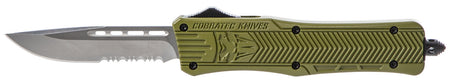 CobraTec CTK-1 Medium 3" OTF Part Serrated D2 OD Green Aluminum Handle w/ Glass Breaker and Clip