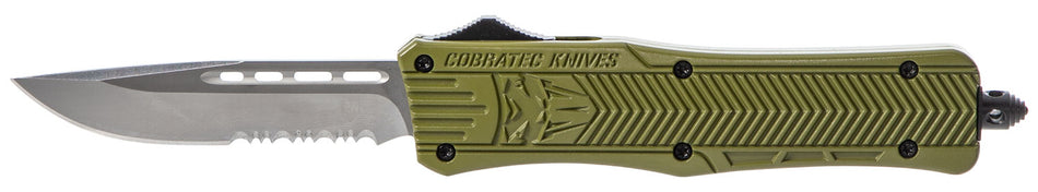 CobraTec CTK-1 Medium 3" OTF Part Serrated D2 OD Green Aluminum Handle w/ Glass Breaker and Clip