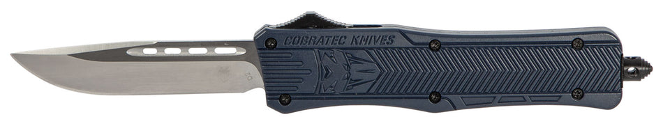 CobraTec CTK-1 Medium 3" OTF Drop Point Plain D2 NYPD Blue Aluminum Handle w/ Glass Breaker