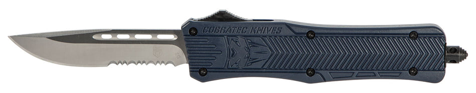 CobraTec CTK-1 Medium 3" OTF Part Serrated D2 NYPD Blue Aluminum Handle w/ Glass Breaker and Clip