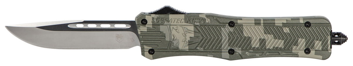 CobraTec CTK-1 Medium 3" OTF Drop Point Plain D2 Army DigiCamo Aluminum Handle w/ Glass Breaker