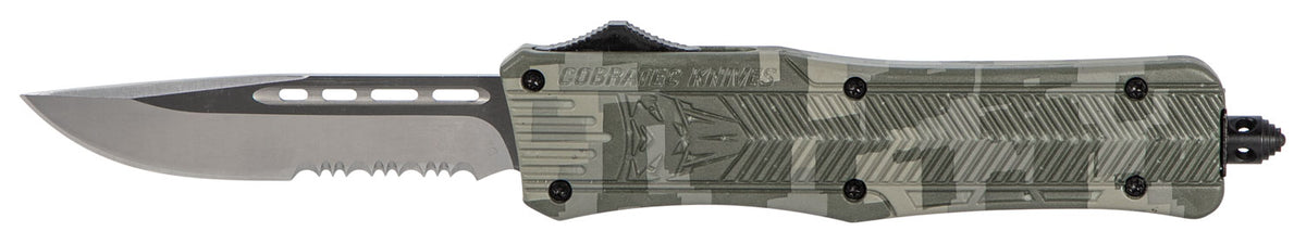 CobraTec CTK-1 Medium 3" OTF Part Serrated D2 Army DigiCamo Aluminum Handle w/ Glass Breaker and Clip